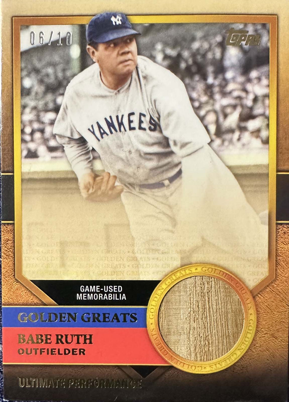 2012 Babe Ruth Topps Golden Greats RARE Authentic Game Used Bat Piece #6/10 Made