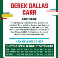 Derek Carr 2023 Donruss Football Series "Derek Dallas Carr" Full Name Variation of card #213