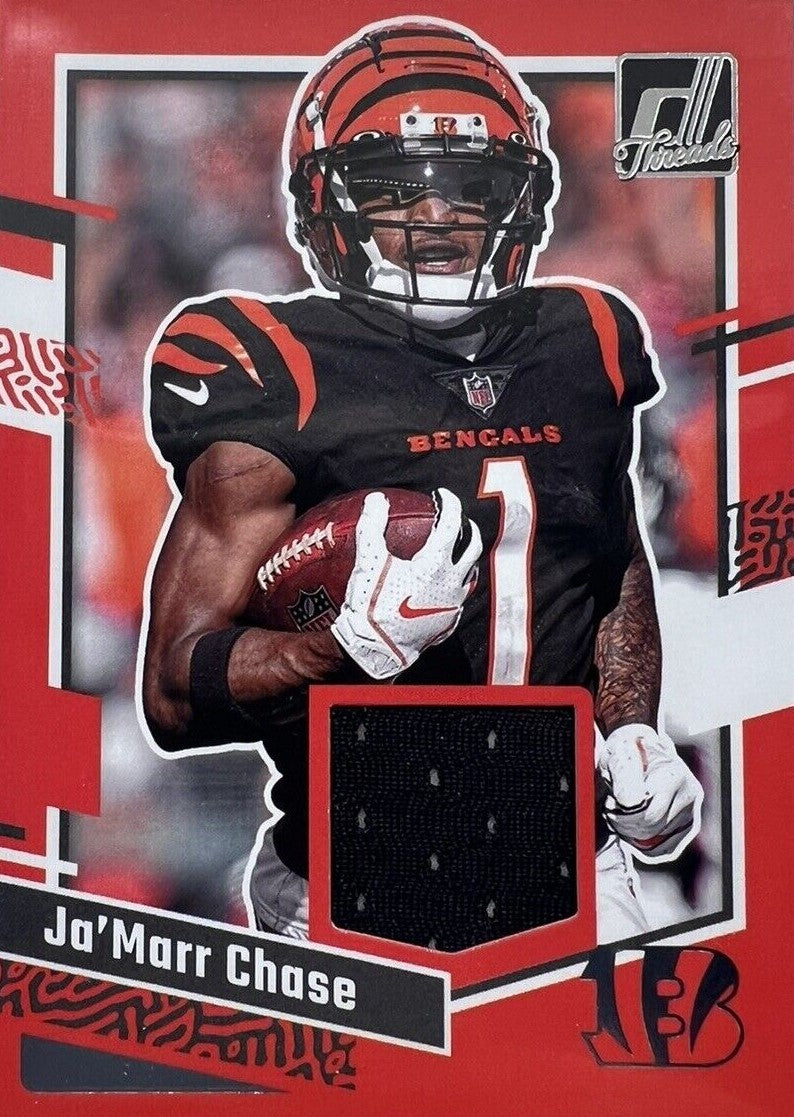 Ja'Marr Chase 2023 Panini Donruss Threads Series Mint Insert Card #DTH-JMC Featuring an Authentic Black Jersey Swatch