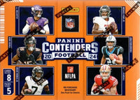 2024 Panini Contenders NFL Football Factory Sealed Blaster Box with 1 Autograph or Rookie Ticket Memorabilia Swatch Per Box Seven Inserts or Parallels Per Box! Find Exclusive Blue Parallels!
