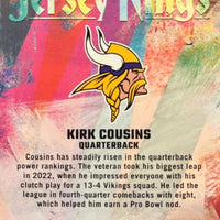 Kirk Cousins 2023 Panini Donruss Jersey Kings Series Mint Insert Card #JK-7 Featuring an Authentic Purple Jersey Swatch #3/399 Made