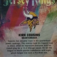 Kirk Cousins 2023 Panini Donruss Jersey Kings Series Mint Insert Card #JK-7 Featuring an Authentic Purple Jersey Swatch #344/399 Made