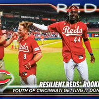 Elly De La Cruz 2024 Topps BLUE Parallel Series Resilient Reds Rookies Mint Checklist Card #133 with Matt McLain