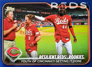 Elly De La Cruz 2024 Topps BLUE Parallel Series Resilient Reds Rookies Mint Checklist Card #133 with Matt McLain