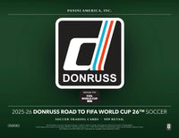 2025 2026 Panini Donruss Road to FIFA World Cup Soccer Blaster Box with 6 Rated Rookies and 18 Inserts / Parallels Per Box with Possible Kaboom Inserts and Blaster Box EXCLUSIVE Blue Swirls
