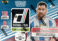 2025 2026 Panini Donruss Road to FIFA World Cup Soccer Blaster Box with 6 Rated Rookies and 18 Inserts / Parallels Per Box with Possible Kaboom Inserts and Blaster Box EXCLUSIVE Blue Swirls
