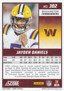 Jayden Daniels 2024 Panini Score Series Mint Rookie Card #302