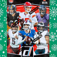 2025 DONRUSS Football  Holiday Tin with 3 Exclusive Press Proof Purple Cards and Chance for Rated Rookies Autographs Purple