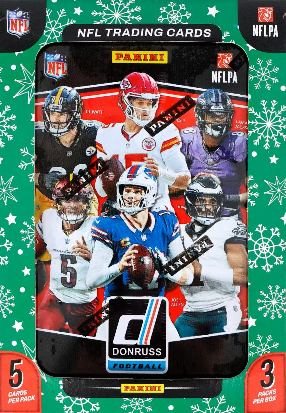 2025 DONRUSS Football  Holiday Tin with 3 Exclusive Press Proof Purple Cards and Chance for Rated Rookies Autographs Purple