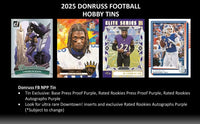 2025 DONRUSS Football  Holiday Tin with 3 Exclusive Press Proof Purple Cards and Chance for Rated Rookies Autographs Purple
