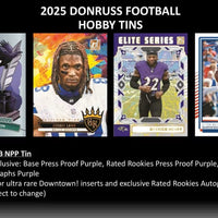 2025 DONRUSS Football  Holiday Tin with 3 Exclusive Press Proof Purple Cards and Chance for Rated Rookies Autographs Purple