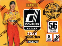 2025 Donruss NASCAR Racing Series 56 Card Blaster Box with 1 Autograph or Memorabilia Card Per Box Plus 14 Inserts or Parallels Including Possible Orange Velocity and Ice Versions
