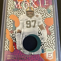 Aaron Donald 2023 Panini Chronicles Donruss Elite Draft Picks Moxie Patch Series Mint Insert Card #EM-AD Featuring an Authentic Dark Blue Jersey Swatch