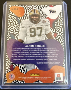 Aaron Donald 2023 Panini Chronicles Donruss Elite Draft Picks Moxie Patch Series Mint Insert Card #EM-AD Featuring an Authentic Dark Blue Jersey Swatch