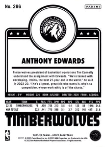 Anthony Edwards 2023 2024 Panini NBA Hoops Tribute Series Mint Card #286