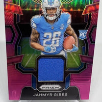 Jahmyr Gibbs 2023 Panini PRIZM Rookie Gear Patch Series Mint Rookie Card #RG-JG Featuring an Authentic Blue Jersey Swatch
