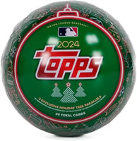 2024 Topps Baseball Holiday Tin Containing 59 Cards Including a Holiday Image Variation, Metallic Holiday Tree Parallels Plus Possible Rookie Cards, Relics and Autographs
