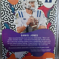 Daniel Jones 2023 Panini Chronicles Donruss Elite Draft Picks Moxie Patch Series Mint Insert Card #EM-DJ Featuring an Authentic Blue Jersey Swatch