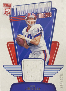 Jim Kelly 2023 Donruss Elite Throwback Threads Series Mint Insert Card #5 Featuring an Authentic White Jersey Swatch #343/375 Made