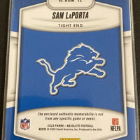 Sam LaPorta 2023 Panini Absolute Memorabilia Series Mint Rookie Card #ARM-12 Featuring an Authentic Blue Jersey Swatch