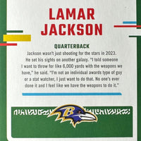 Lamar Jackson 2023 Panini Donruss Threads Series Mint Insert Card #DTH-LJ Featuring an Authentic Purple Jersey Swatch
