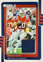 Drake Maye 2025 Panini Donruss Threads Series Mint Insert Card #DTH-DME Featuring an Authentic Dark Blue Jersey Swatch
