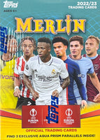 2022 2023 Topps MERLIN UEFA Champions League Soccer Collection Factory Sealed Blaster Box with 3 EXCLUSIVE AQUA PRISM Parallel Cards Per Box
