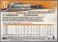 Justin Verlander 2018 Topps Mint Card #650
