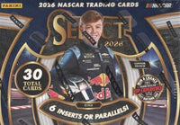 2026 Panini Select NASCAR Racing Series 30 Card Blaster Box with 6 Inserts or Parallels and Chance for EXCLUSIVE Orange Flash Prizms
