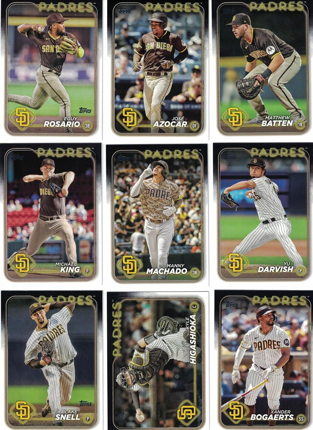 San Diego Padres 2024 Topps Complete Mint 20 Card Hand Collated Team Set Featuring Manny Machado, Yu Darvish, Xander Bogaerts, Fernando Tatis Jr and a Matt Waldron Rookie Card Plus