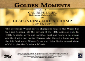 2012 Topps "Golden Moments" Series #2 Complete Mint Insert Set with Mays, Ripken, Strasburg+