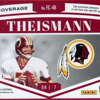 Joe Theismann 2023 Panini Plates and Patches Full Coverage Series RARE Mint Insert Card #FC-46 Featuring a HUGE Authentic Red Jersey Swatch #13 of only 45 Made