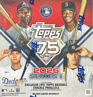 2026 Topps Baseball Series 1 MEGA Box of Packs with EXCLUSIVE 1991 Topps Baseball Crackle Parallels with 14 Stars of the MLB or Titans of the Game Cards PLUS
