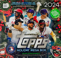 2024 Topps Baseball Holiday MEGA BOX Containing 100 Cards Including 1 Relic, Autograph or Autograph Relic Plus an Ornament Box Loader in Every Box
