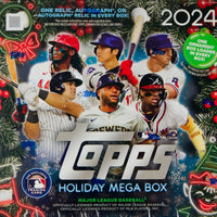 2024 Topps Baseball Holiday MEGA BOX Containing 100 Cards Including 1 Relic, Autograph or Autograph Relic Plus an Ornament Box Loader in Every Box