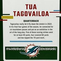 Tua Tagovailoa 2023 Panini Donruss Threads Series Mint Insert Card #DTH-TUA Featuring an Authentic Green Jersey Swatch