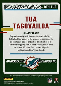 Tua Tagovailoa 2023 Panini Donruss Threads Series Mint Insert Card #DTH-TUA Featuring an Authentic Green Jersey Swatch