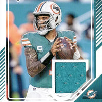 Tua Tagovailoa 2024 Panini Donruss Threads Series Mint Insert Card #DTH-TTA Featuring an Authentic Green Jersey Swatch