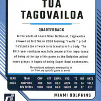 Tua Tagovailoa 2024 Panini Donruss Threads Series Mint Insert Card #DTH-TTA Featuring an Authentic Green Jersey Swatch