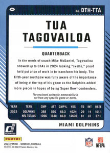 Tua Tagovailoa 2024 Panini Donruss Threads Series Mint Insert Card #DTH-TTA Featuring an Authentic Green Jersey Swatch