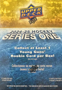 2024 2025 Upper Deck Series One Hockey Unopened Blaster Box of Packs with a Young Guns Rookie Card and Green Dazzler Card Plus