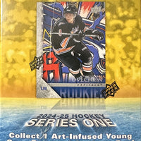 2024 2025 Upper Deck Series One Hockey Unopened Blaster Box of Packs with a Young Guns Rookie Card and Green Dazzler Card Plus