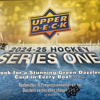 2024 2025 Upper Deck Series One Hockey Unopened Blaster Box of Packs with a Young Guns Rookie Card and Green Dazzler Card Plus