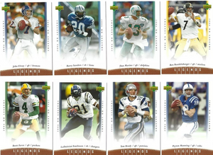 2006 Upper Deck Legends Football Series Complete Mint Basic 100 Card Set Loaded with Stars and Hall of Famers including Tom Brady, Peyton Manning and Dan Marino Plus