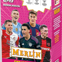 2023 2024 Topps MERLIN UEFA Champions League Soccer Collection Factory Sealed Blaster Box with 3 EXCLUSIVE AQUA PRISM Parallel Cards Per Box