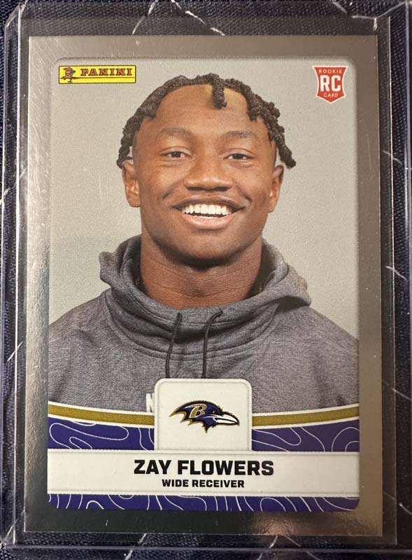 Zay Flowers 2023 Panini NFL Sticker and Card Collection Silver Foil Rookie Card #89
