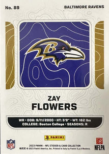 Zay Flowers 2023 Panini NFL Sticker and Card Collection Silver Foil Rookie Card #89