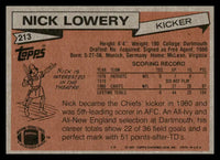 Nick Lowery 1981 Topps Series Mint Rookie Card #213
