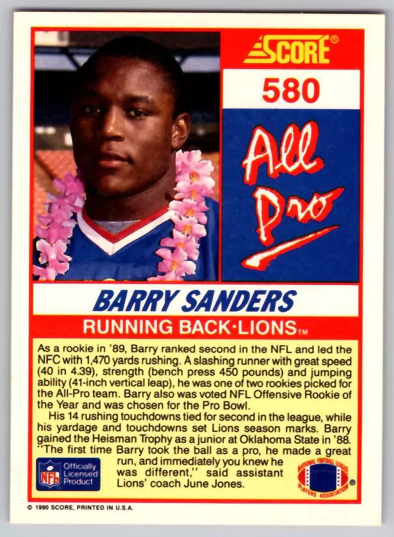 Barry Sanders 1990 Score All Pro Series Mint Card #580 | The Strictly ...