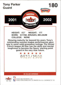 Tony Parker 2001 2002 Fleer Shoebox Series Mint Rookie Card #180   Only 2500 Made